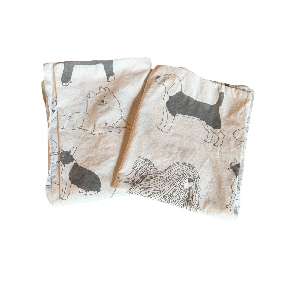 The Land Of Nod Pillow Case Set Of  2 Dogs With Hats White With Gray